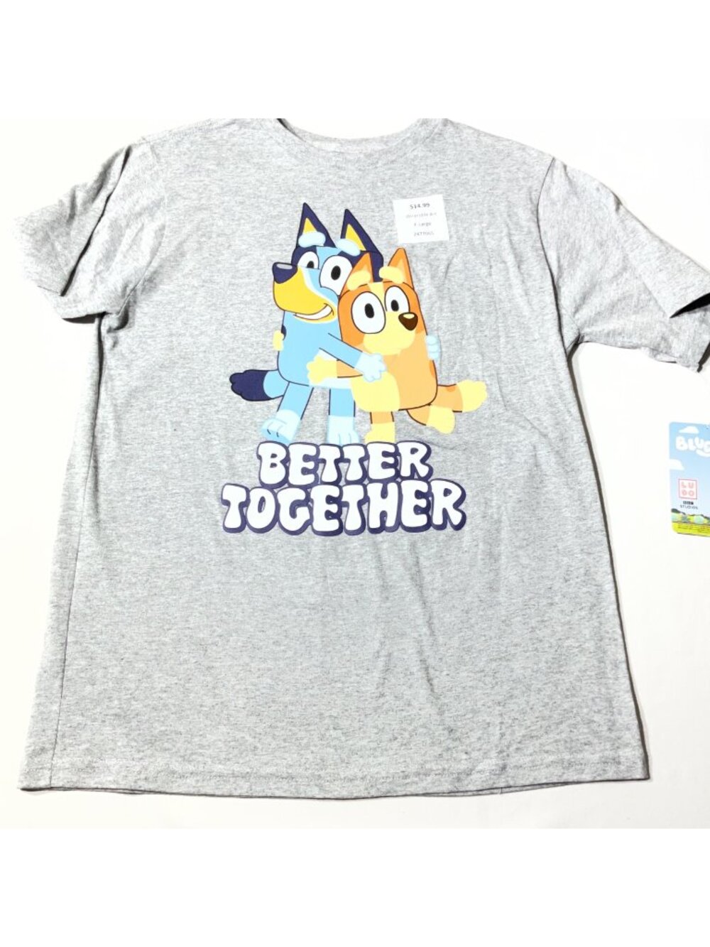 Bluey "Better Together" Graphic T-Shirt Gray XL 90% Cotton 10% Polyester